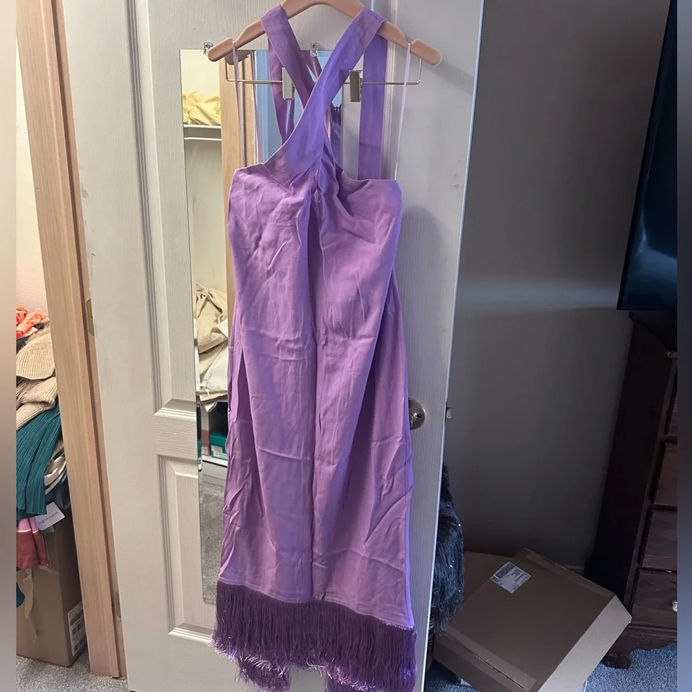 J. Crew Lavender Halter Maxi Dress with Fringe Hem